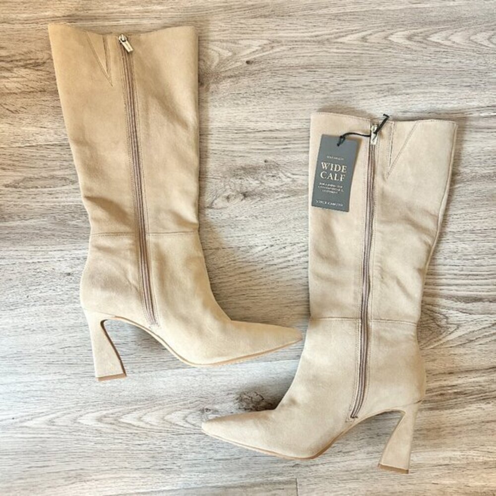 Vince Camuto Knee High Suede Pointed Toe Boots Tressara in Tan Size 9.5 NWT
